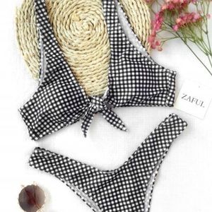 Checkered black and white bikini